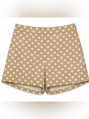 Ann Taylor Petite Polka Dot Shorts High Rise Flat Front Tan White 6P NWT